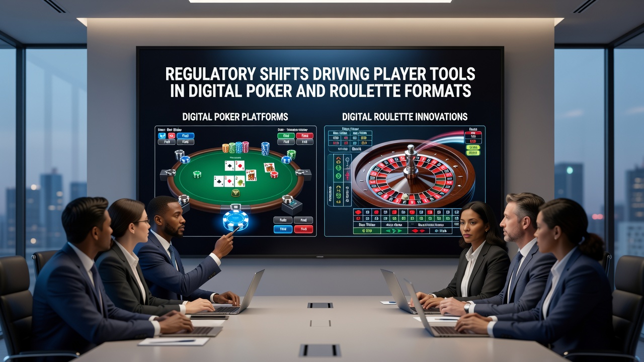 Screenshot of regulatory compliance dashboard displaying poker and roulette session analytics with limit enforcement metrics